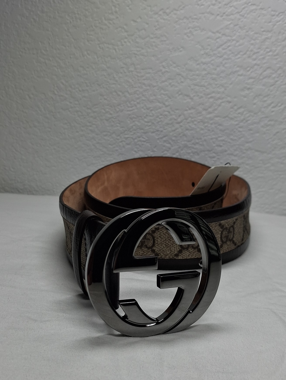 Men's Brown GG Monogram Belt with Black Double G Buckle Gucci
